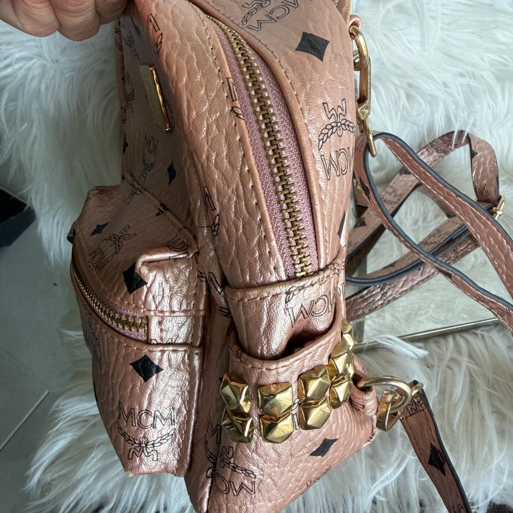 MCM Stark Bebe Boo X-Mini Backpack Metallic Rose Monogram Pink Visetos Leather - Picture 6 of 13